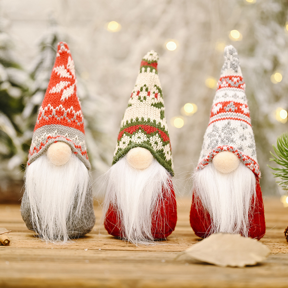 1pc Cute Christmas Gnome Ornament, Standing Knit Hat Mini Santa With Long Beard, Holiday Home Decor For Dining Room & Living Room