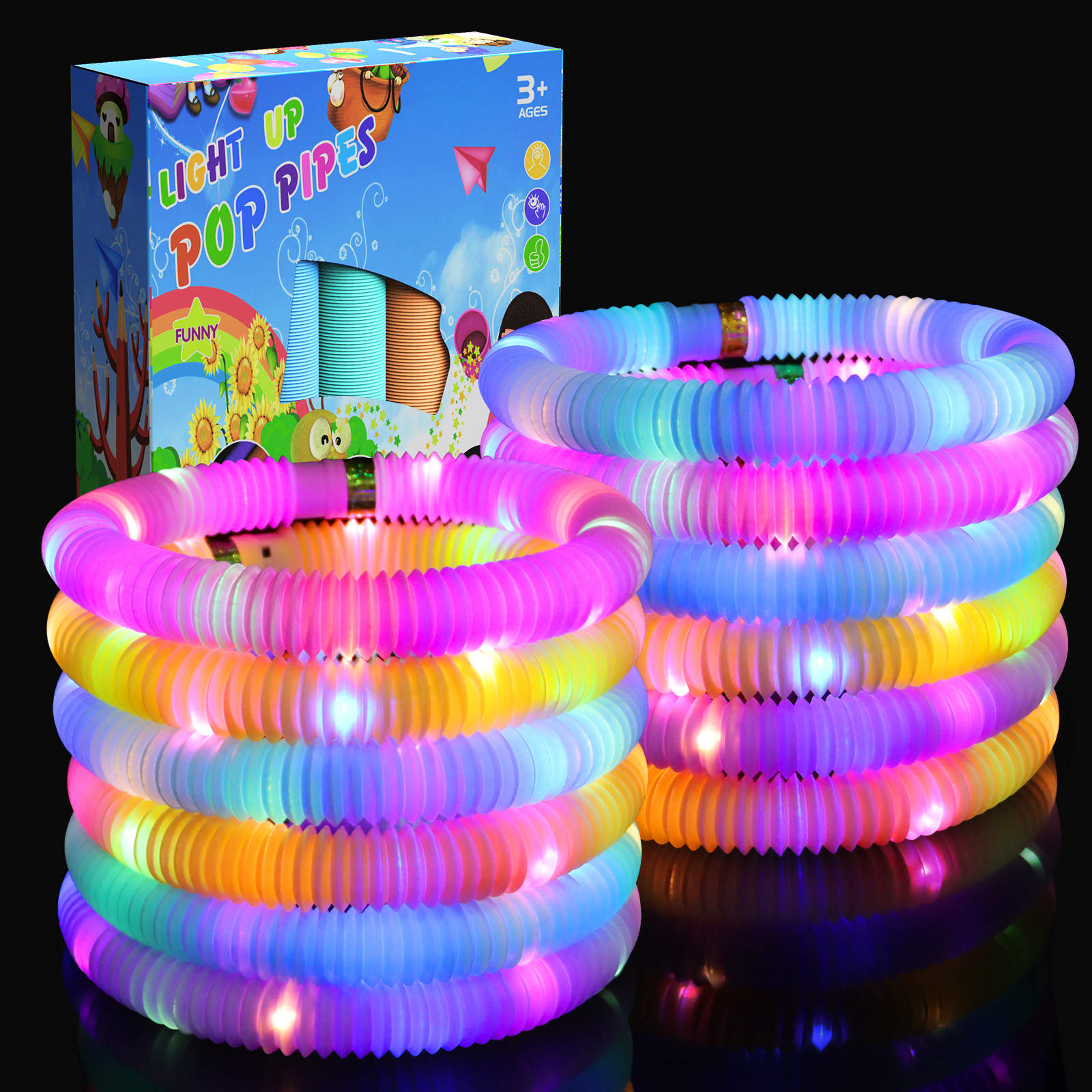 Jawhock jawhock 12 pack led light up pop fidget tubes, party favors sensory  fidget toys stocking stuffers, large glow sticks glow in