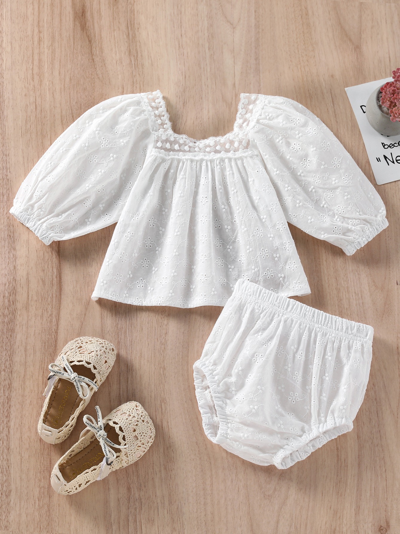 Baby Girl Clothes Newborn Infant Jacquard Lace Square Neck - Temu Australia