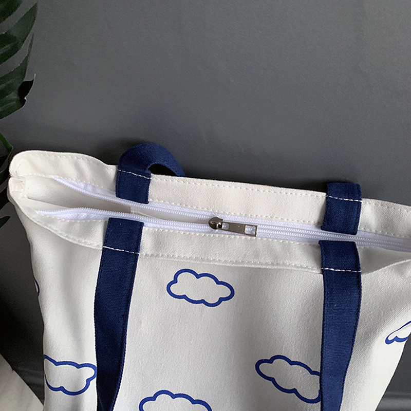 Cloud Print Canvas Shopper Bag with Large Capacity