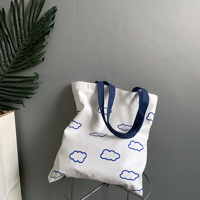 Cloud Print Canvas Shopper Bag with Large Capacity