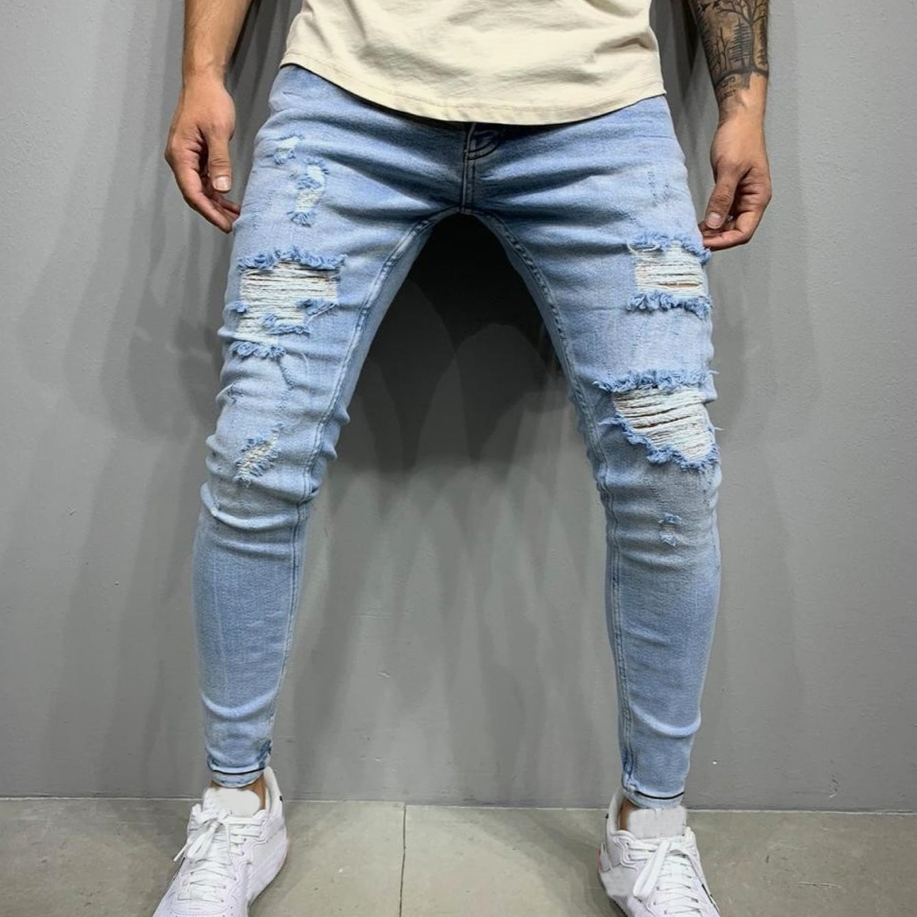 Men's Ripped Skinny Slim Fit Denim Pants Trousers | Shop The Latest ...