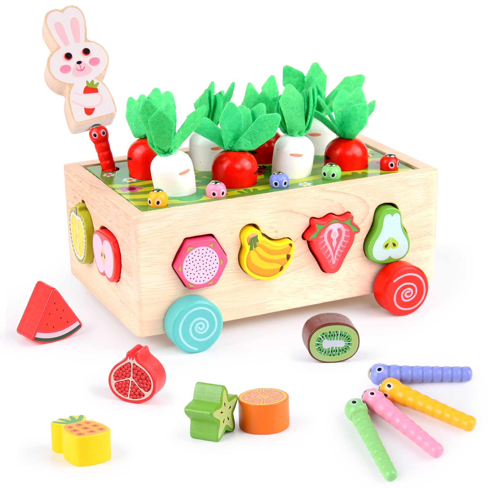 Montessori Multifunctional Orchard Toy Car Wooden Educational Toys ...