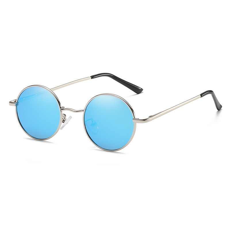 Polarized Round Sunglasses Women Men Vintage Circle Hippie Sun Glasses, Chic Blue Mirrored Sunglasses, Summery Silver Metal Sunglasses,Temu