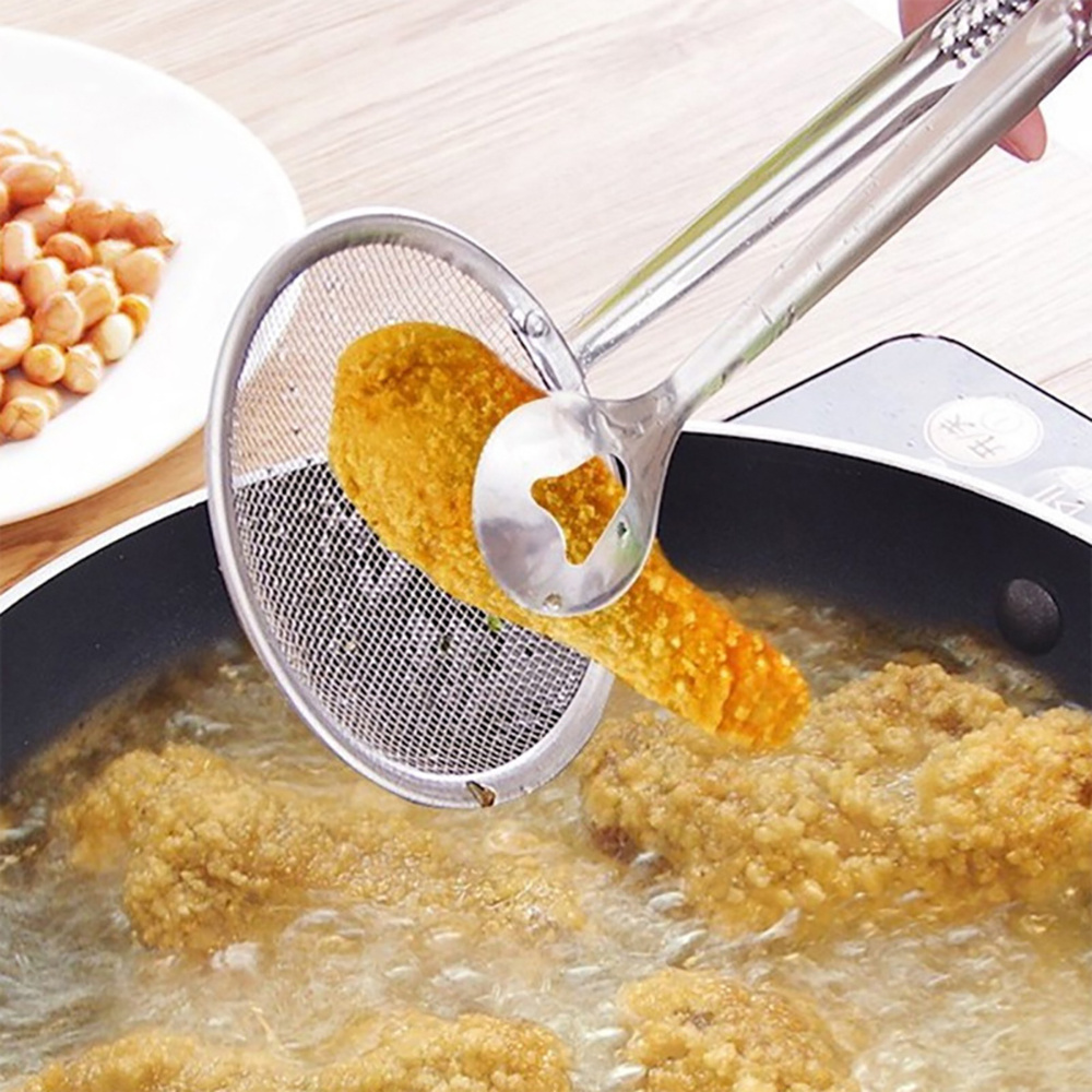 1pc stainless steel kitchen colander frying food spoon strainer spoon details 3
