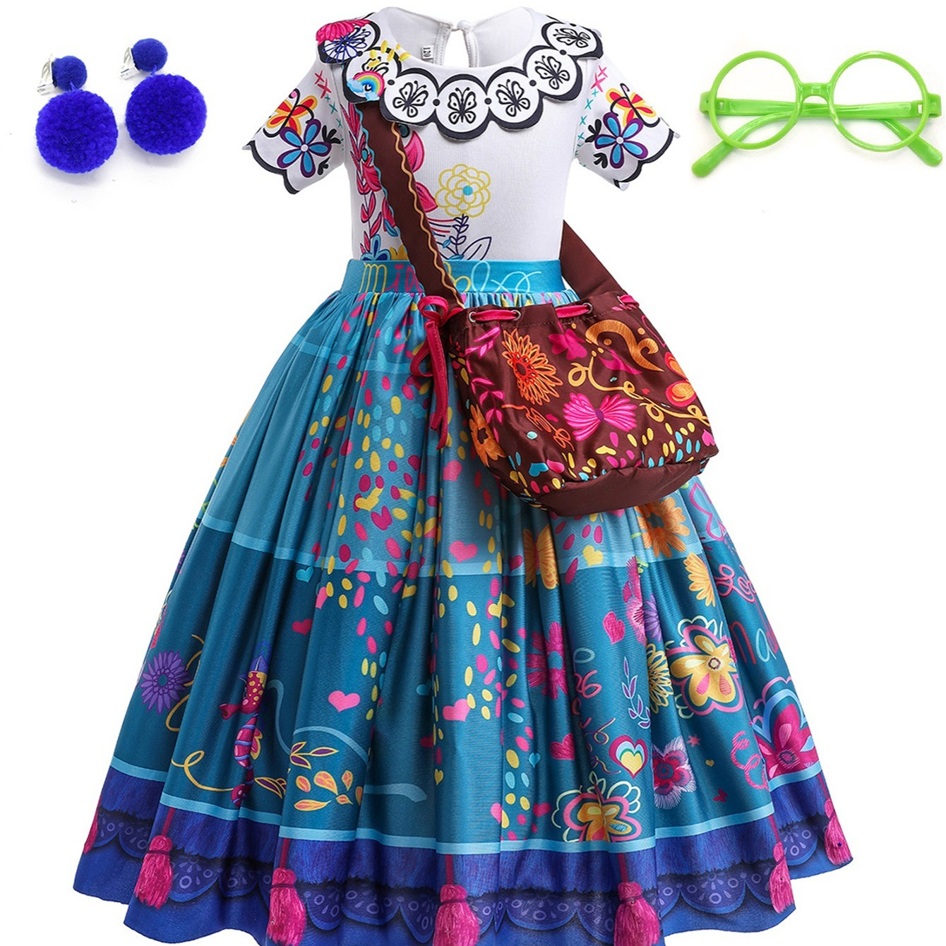 

Magic Princess Dress Costume Halloween Cosplay Outfit For Kids Girls With Wig Earrings Glasses Bag