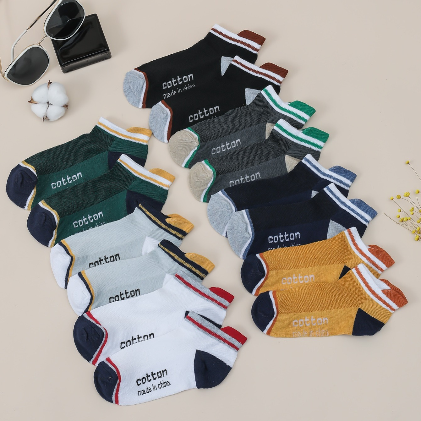 7pairs Men's Colorblock Breathable Lettering Socks