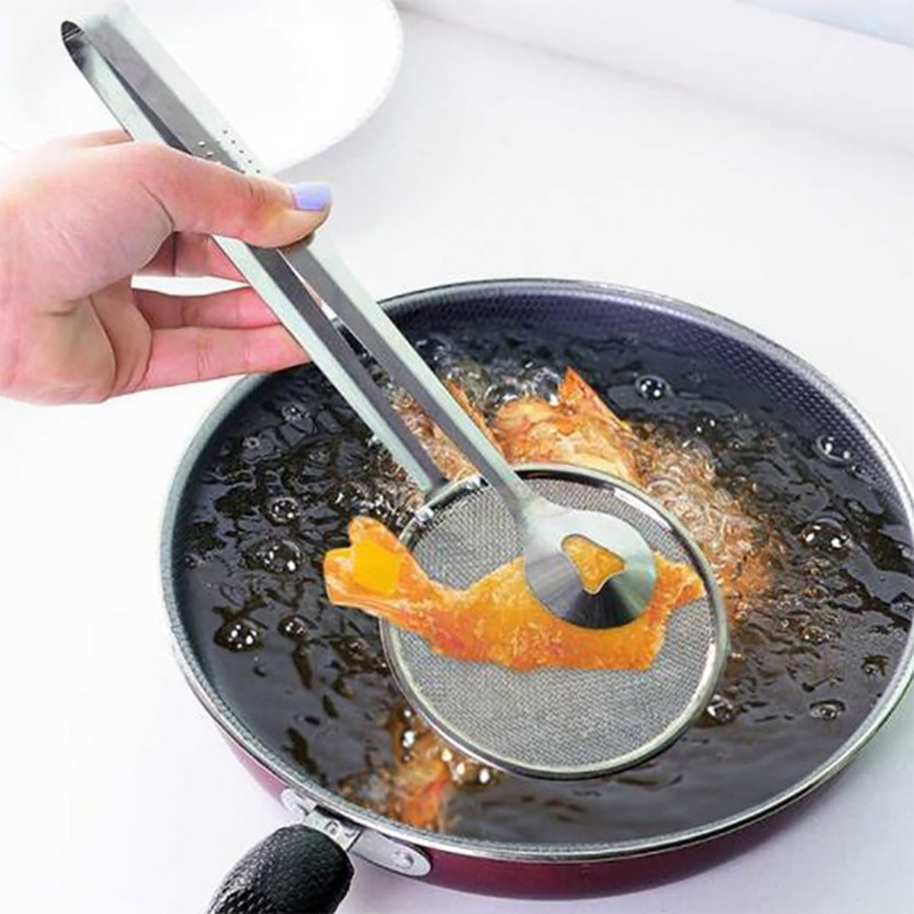 1pc stainless steel kitchen colander frying food spoon strainer spoon details 1