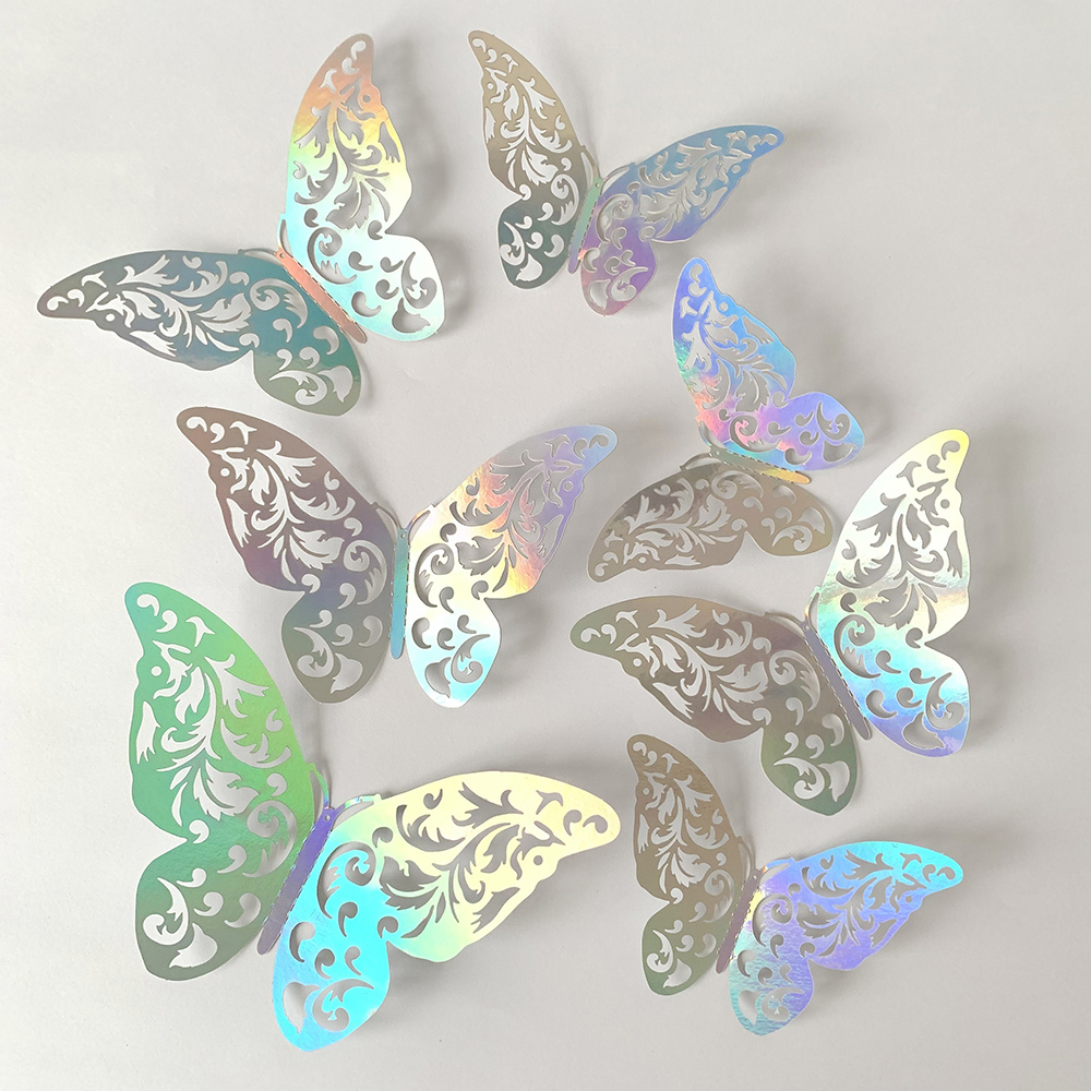 Autocollant mural miroir papillon 3D, 12 pièces/lot, décalcomanie