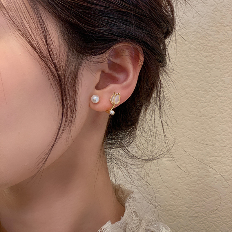 2022 Korean Fashion NICHE Design Sense High-end Opal Tulip Pearl Stud Earrings Female, 0.99, Alloy, Free Returns &, Christmas Styling & Gift