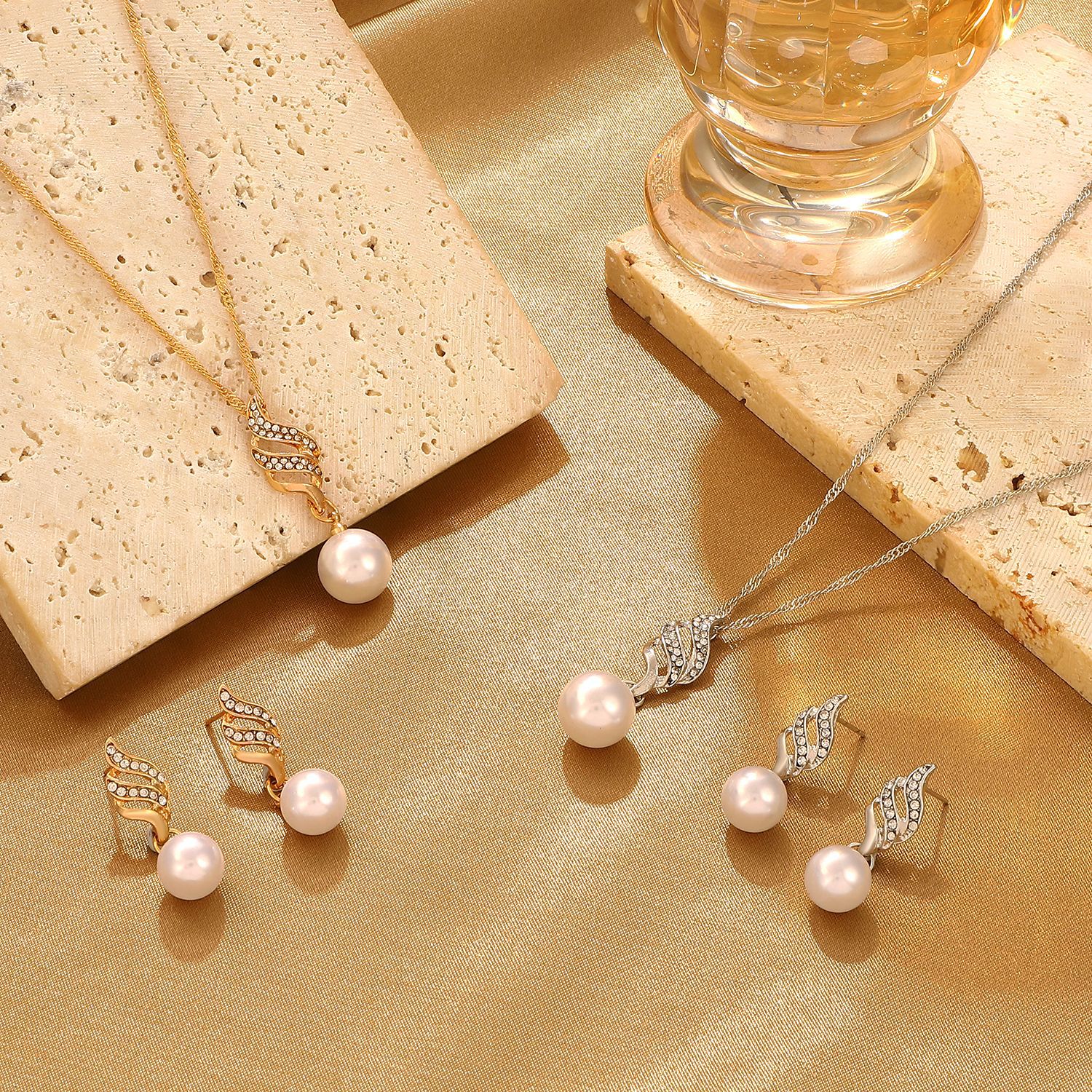 Fashion Simple Pearl Set Jewelry Bridal Sweet Pendant - Temu