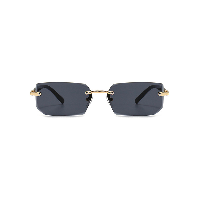 Men's Square Rimless Golden Frame Black Hip Hop Sunglasses - Temu