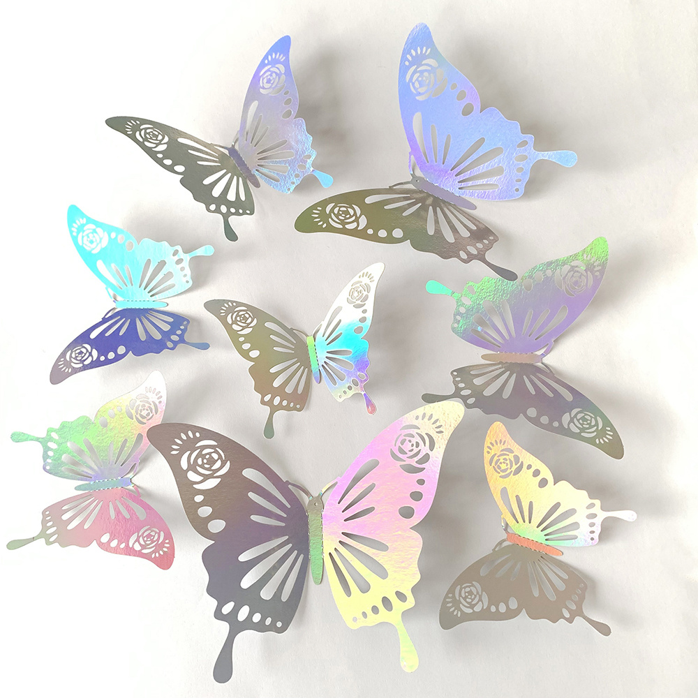 Autocollants Muraux 3D en Forme de Papillon Argenté, Décoration