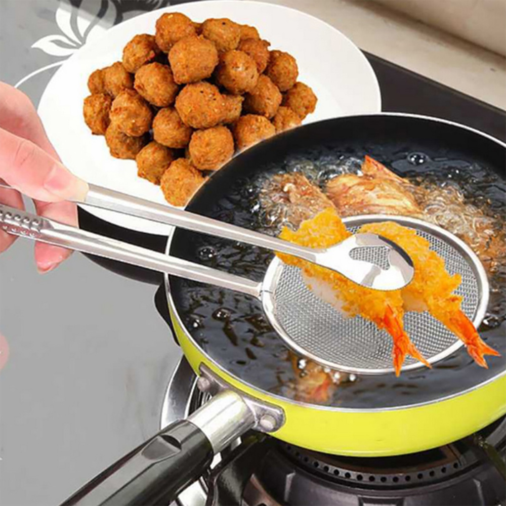 1pc stainless steel kitchen colander frying food spoon strainer spoon details 0