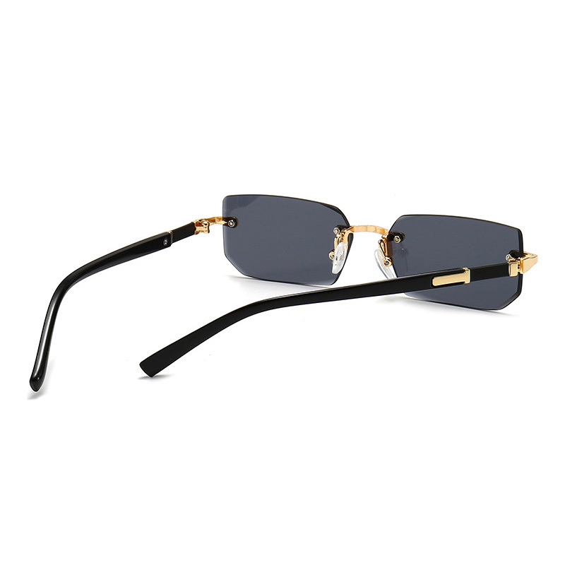 Black Tint Mens Sunglasses Rimless Square Gold Frame Rectangular Hip Hop  Fashion