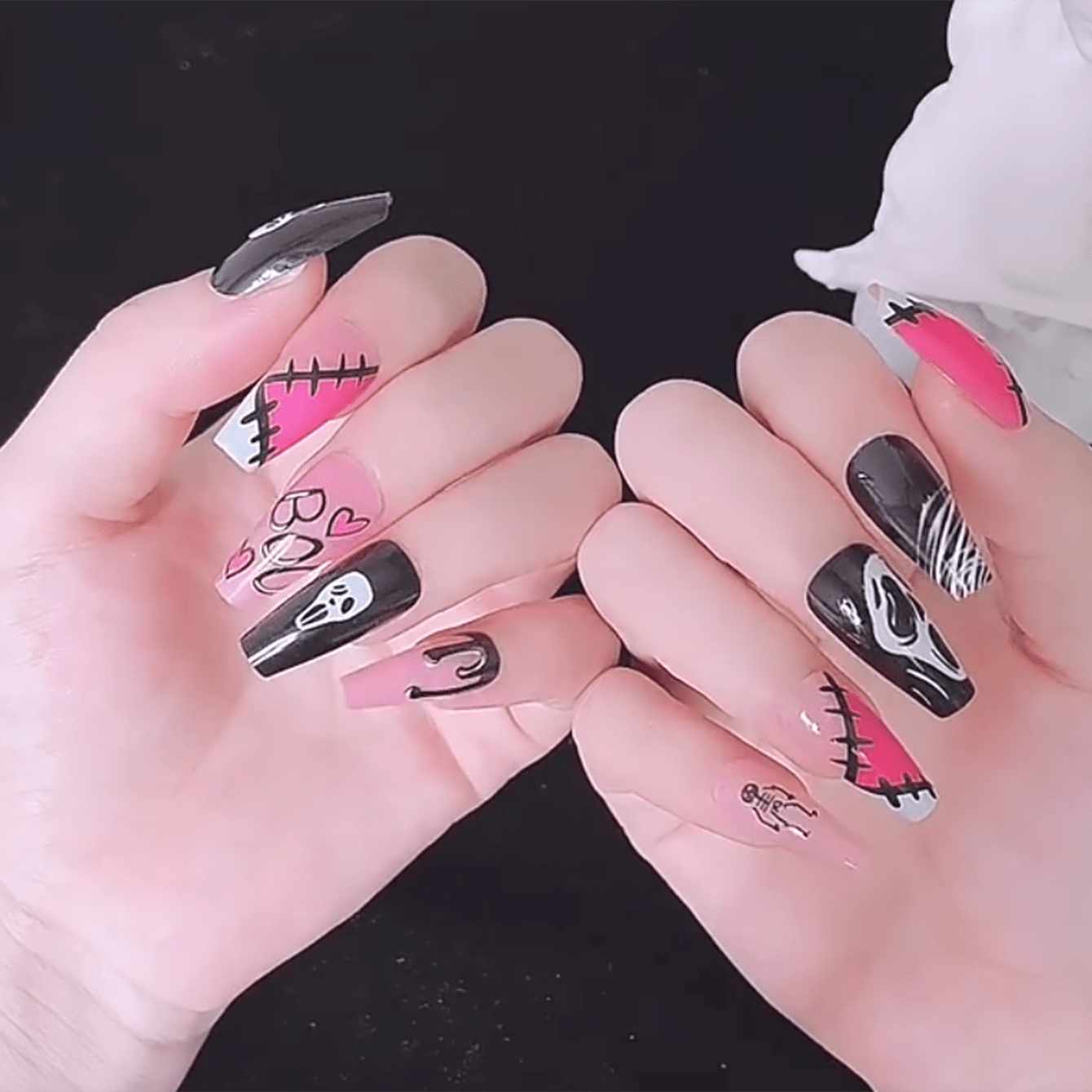 Pink Halloween Nails  Acrylic nails coffin pink, Halloween acrylic nails,  Halloween nails easy