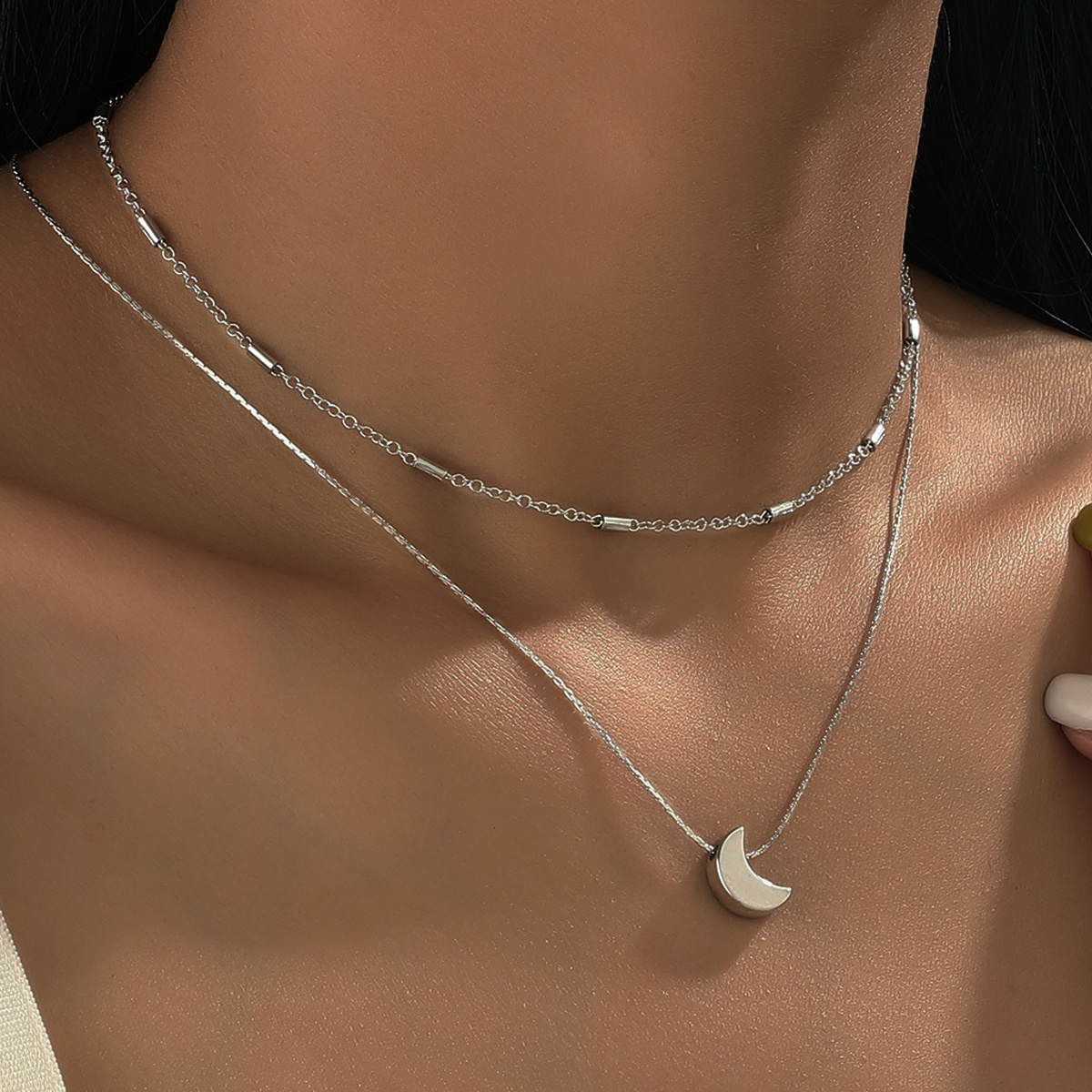 Shell Stone Small Lock Clavicle Chain Sterling Silver Pendant