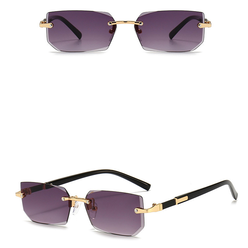 1pc Mens Trendy Square Rimless Sunglasses Super Cool Gold Tiger