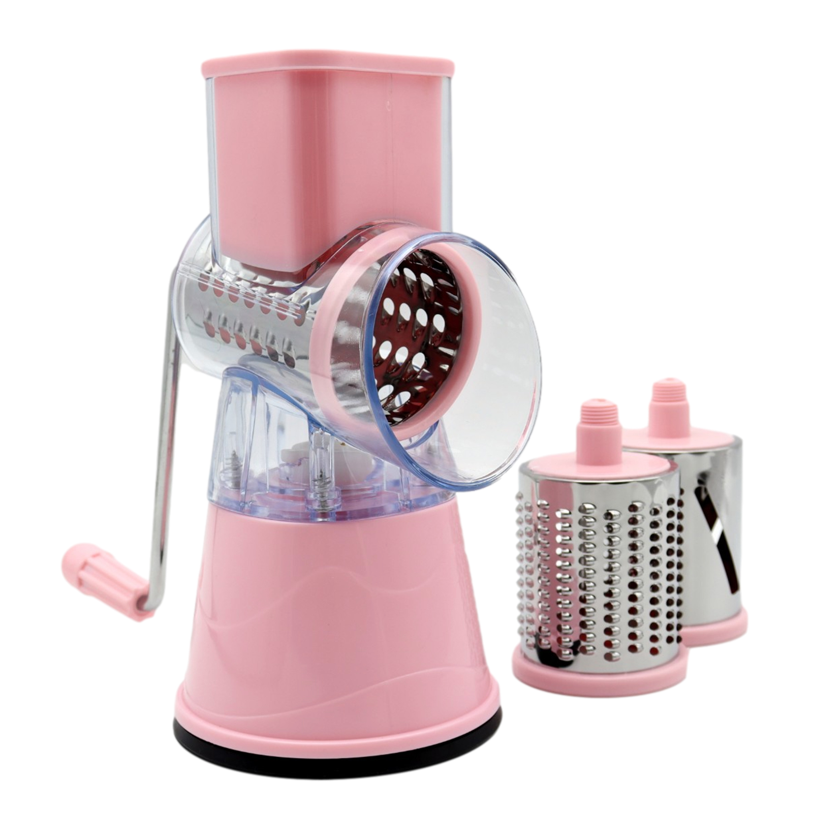 Tevokon Rotary Cheese Grater 3 Drum Interchangeable Blades Cheese Shredder  Round Mandoline Slicer Nuts Grinder with Cleaning Brush Pink Tevokon Manual