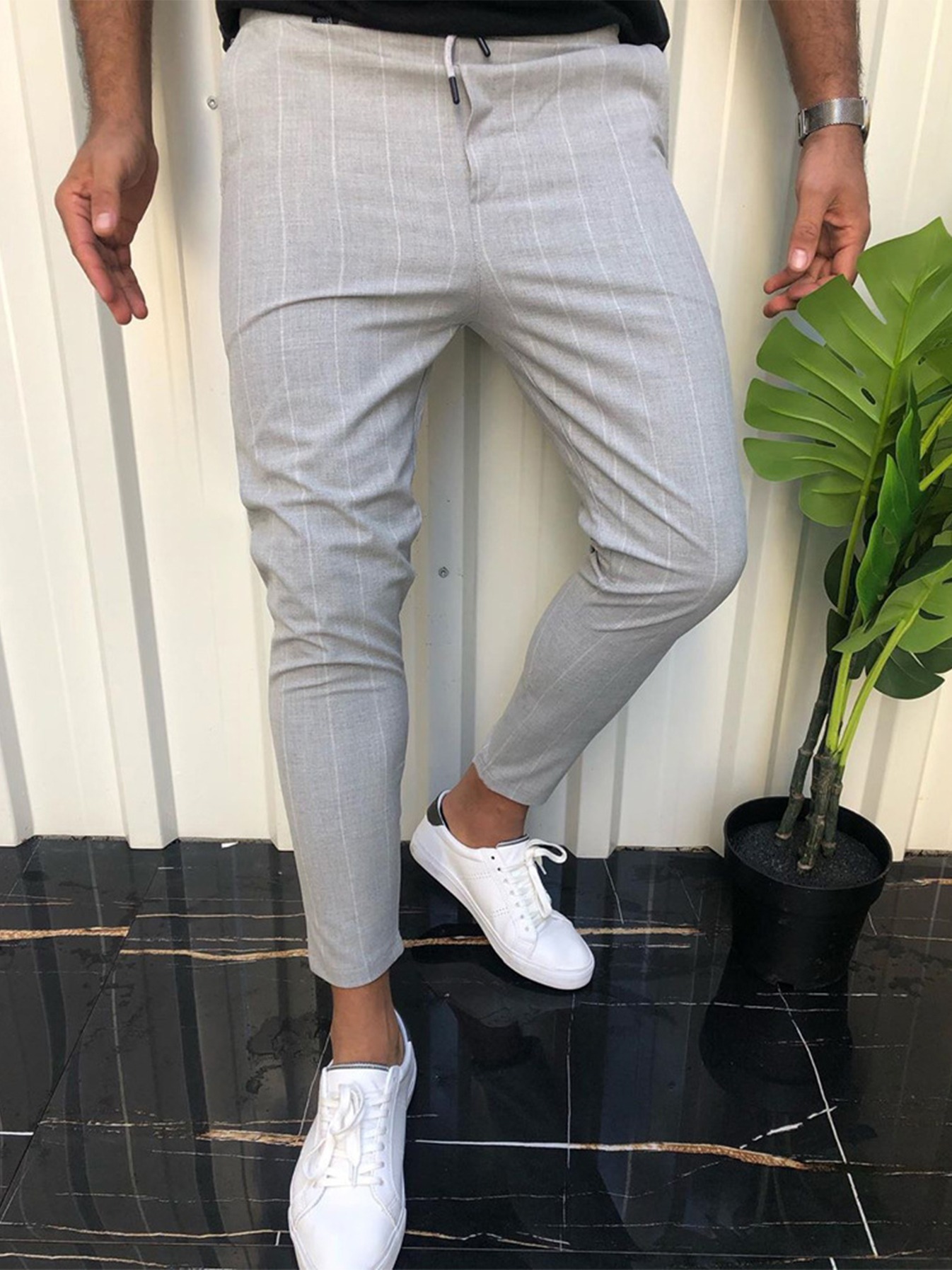 Fashion (gray)2021 New Design Men High Waist Trousers Solid England  Business Casual Suit Pants Belt Straight Slim Fit Bottoms White Clothing  WAR @ Best Price Online | Jumia Egypt