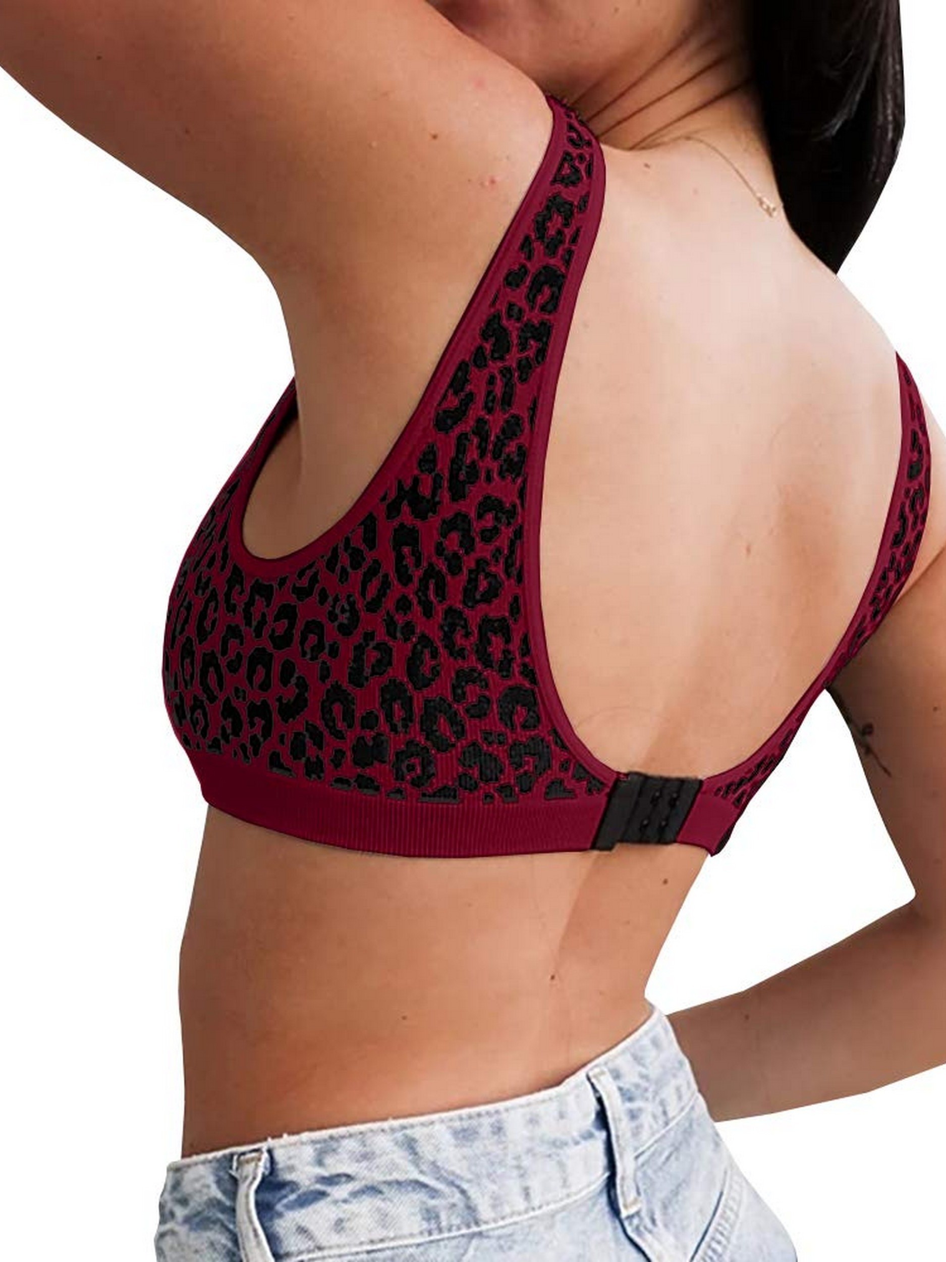 3pcs Leopard Wireless Bras, Comfy & Seamless Cut Out Bra, Women's Lingerie  & Underwear