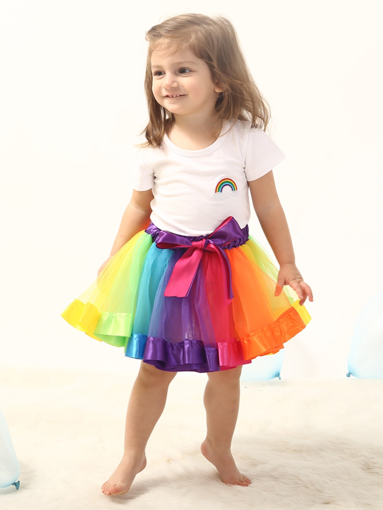 Rainbow Tulle Skirt Tutu Skirt Performence Skirt Dress Color Gradien Dress  for Woman Girls (Size L)
