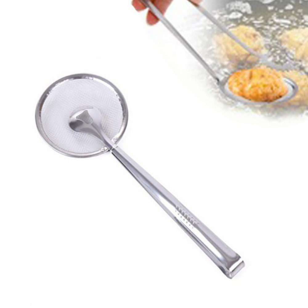 1pc stainless steel kitchen colander frying food spoon strainer spoon details 5