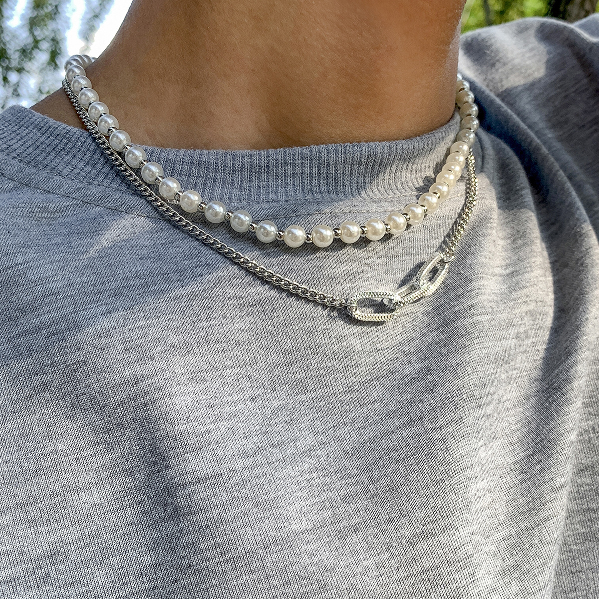 Bijoux hommes – Collier homme, en acier inoxydable, 6mm, perles  géométriques.