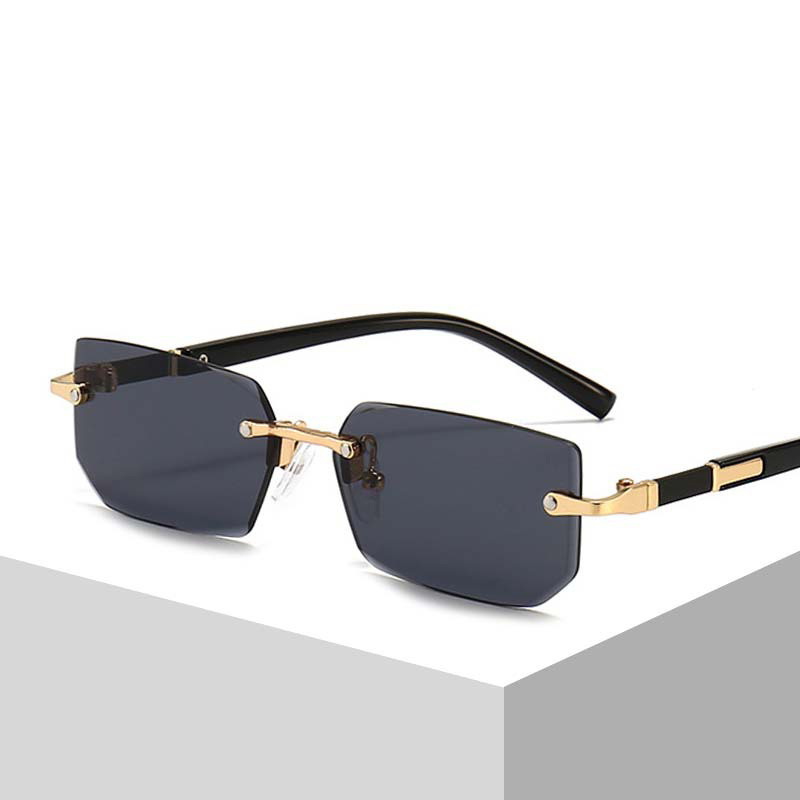Mens Square Rimless Golden Frame Black Hip Hop Sunglasses Vintage Stylish Design Square Sunglasses