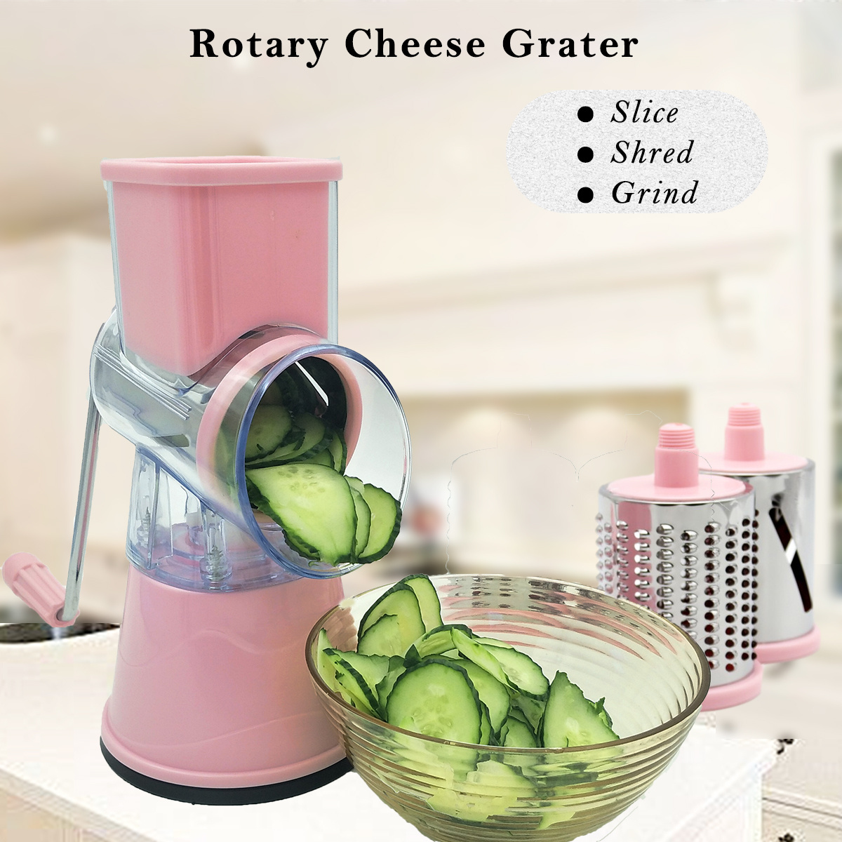 TITOUMI Cheese Grater with Container Lid, Square Vegetable Food Chopper  Slicer with Brush, Rose Gold 