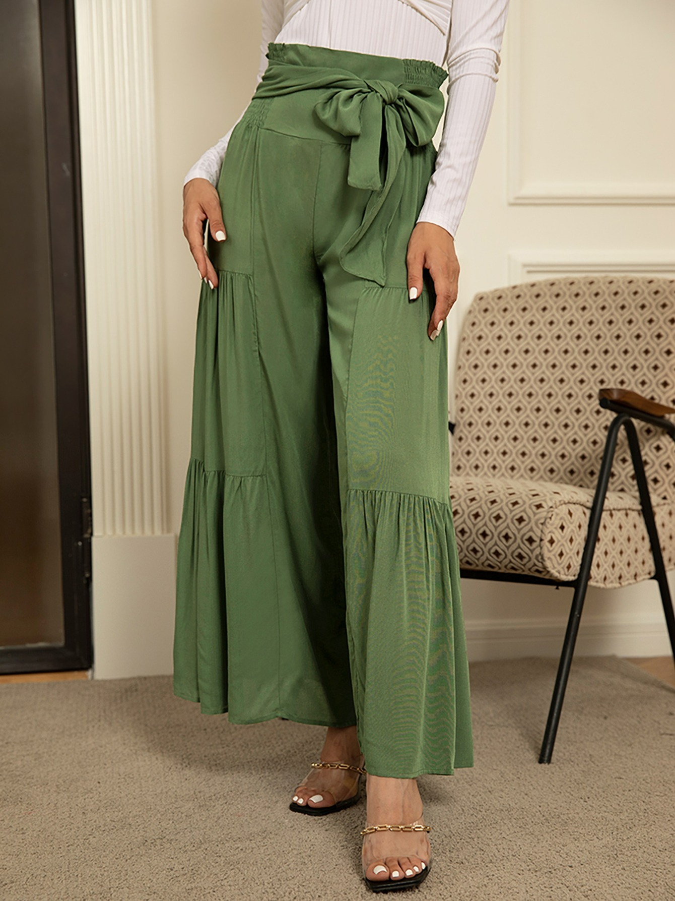Wide Leg Loose Pleated High Waist Solid Color Tapered Pants main image 1