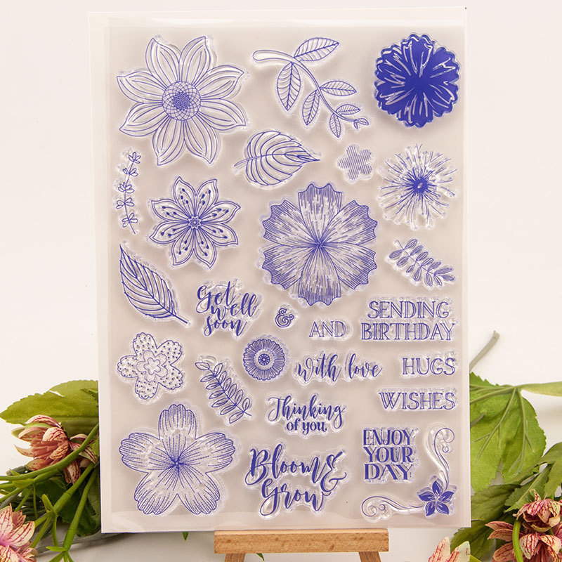 1pc Blue Flower Transparent Silicone Stamp