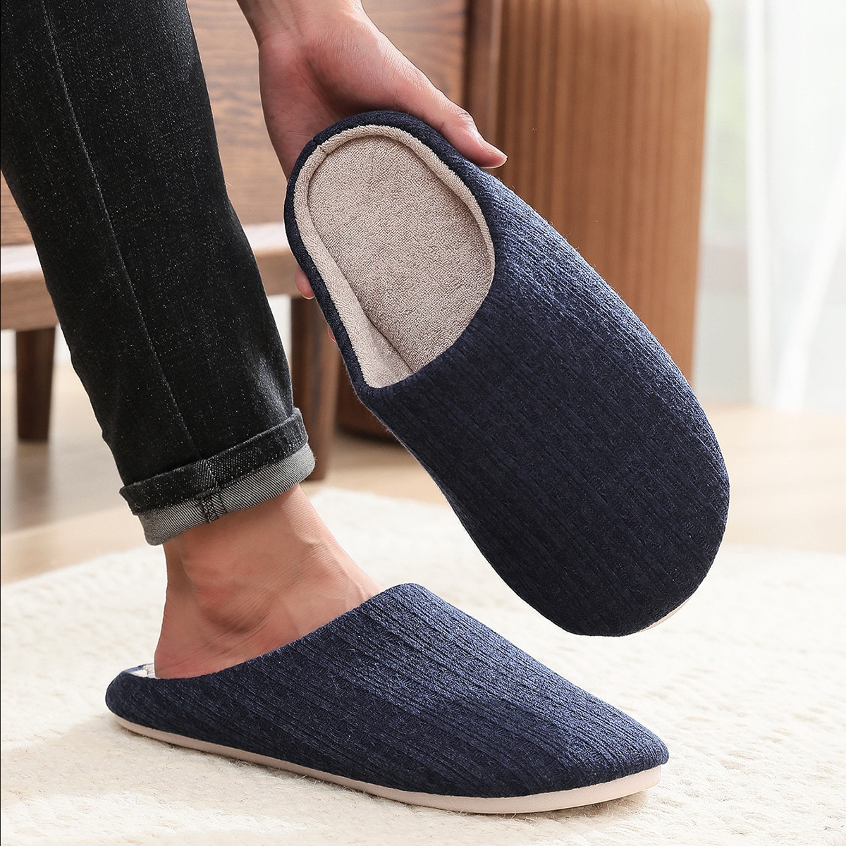 Mens Trendy Mid Top Shoes With Warm Plush Lining Casual Slip On Solid Home  Used Slippers For Mens Winter Activities - Men's Shoes - Temu Switzerland
