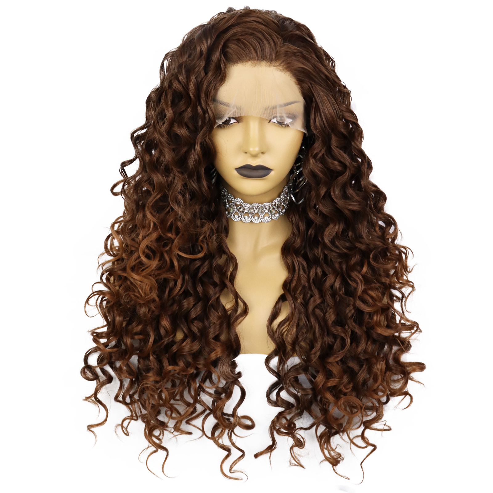 13 2 5 Mix Brown Curly Synthetic Lace Wig For Women