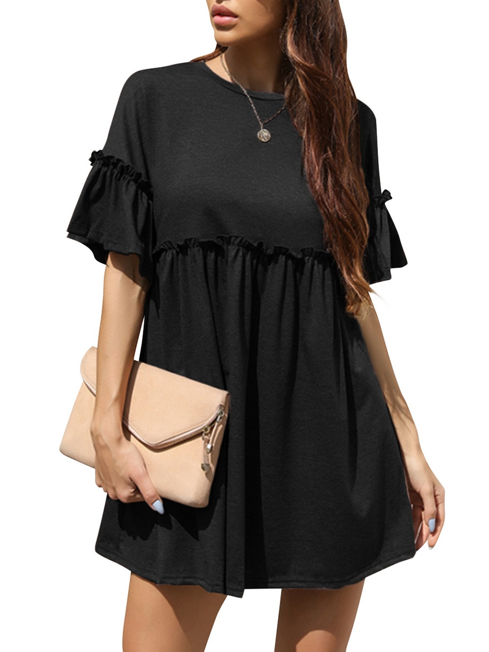 womens dresses casual loose summer pleated round neck dresses