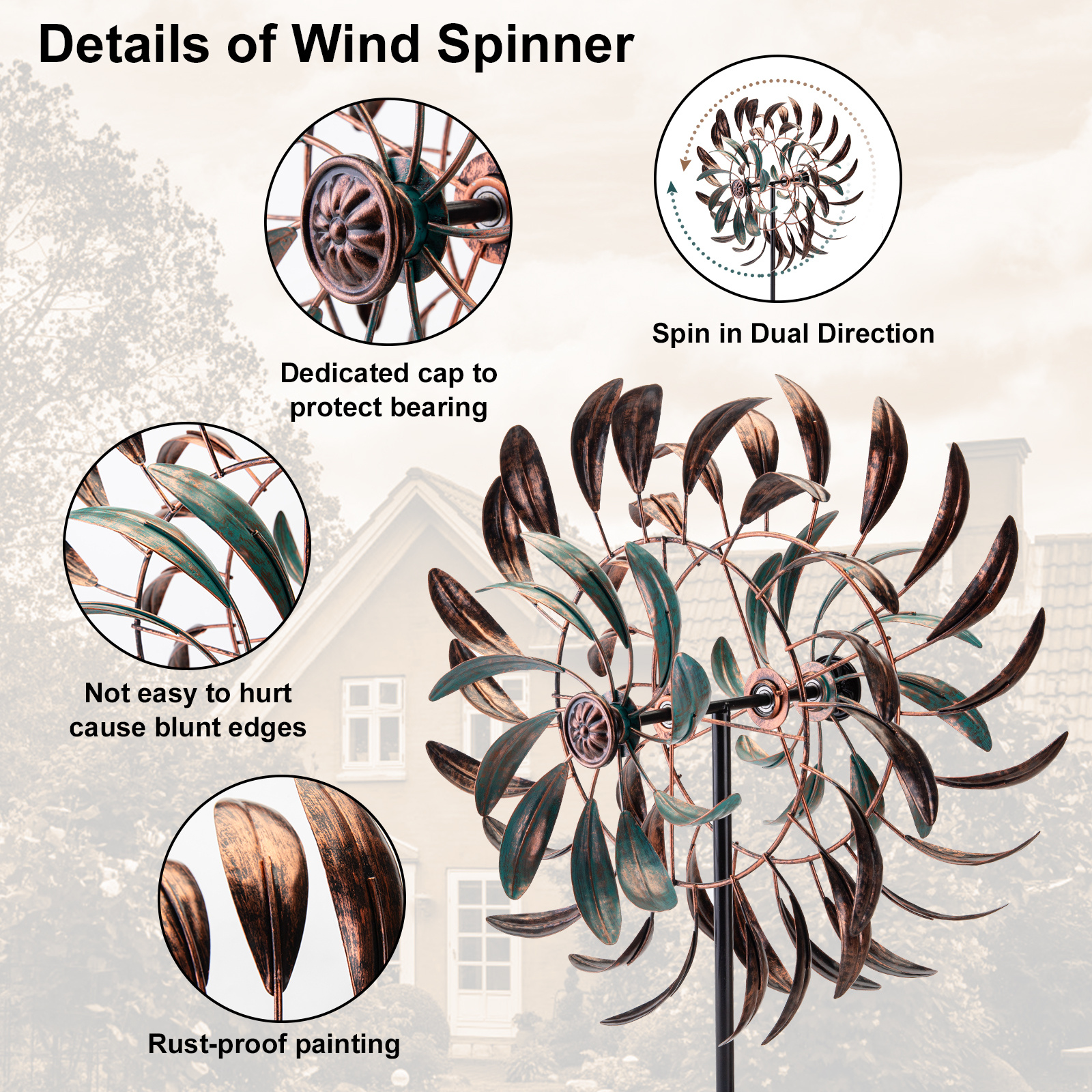 1pc Metal Large 360 Degrees Wind Sculpture & Spinners, Outdoor