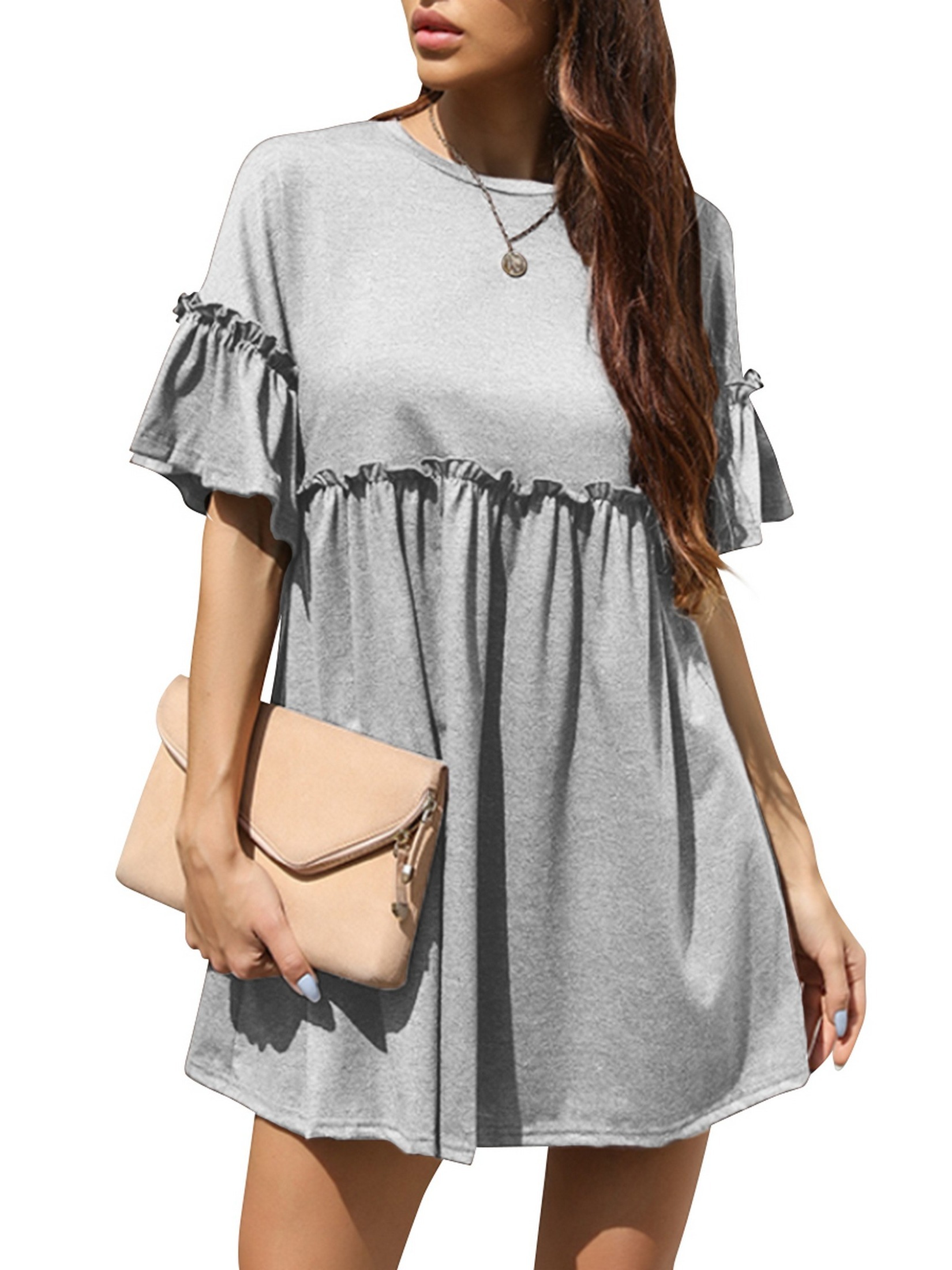 womens dresses casual loose summer pleated round neck dresses