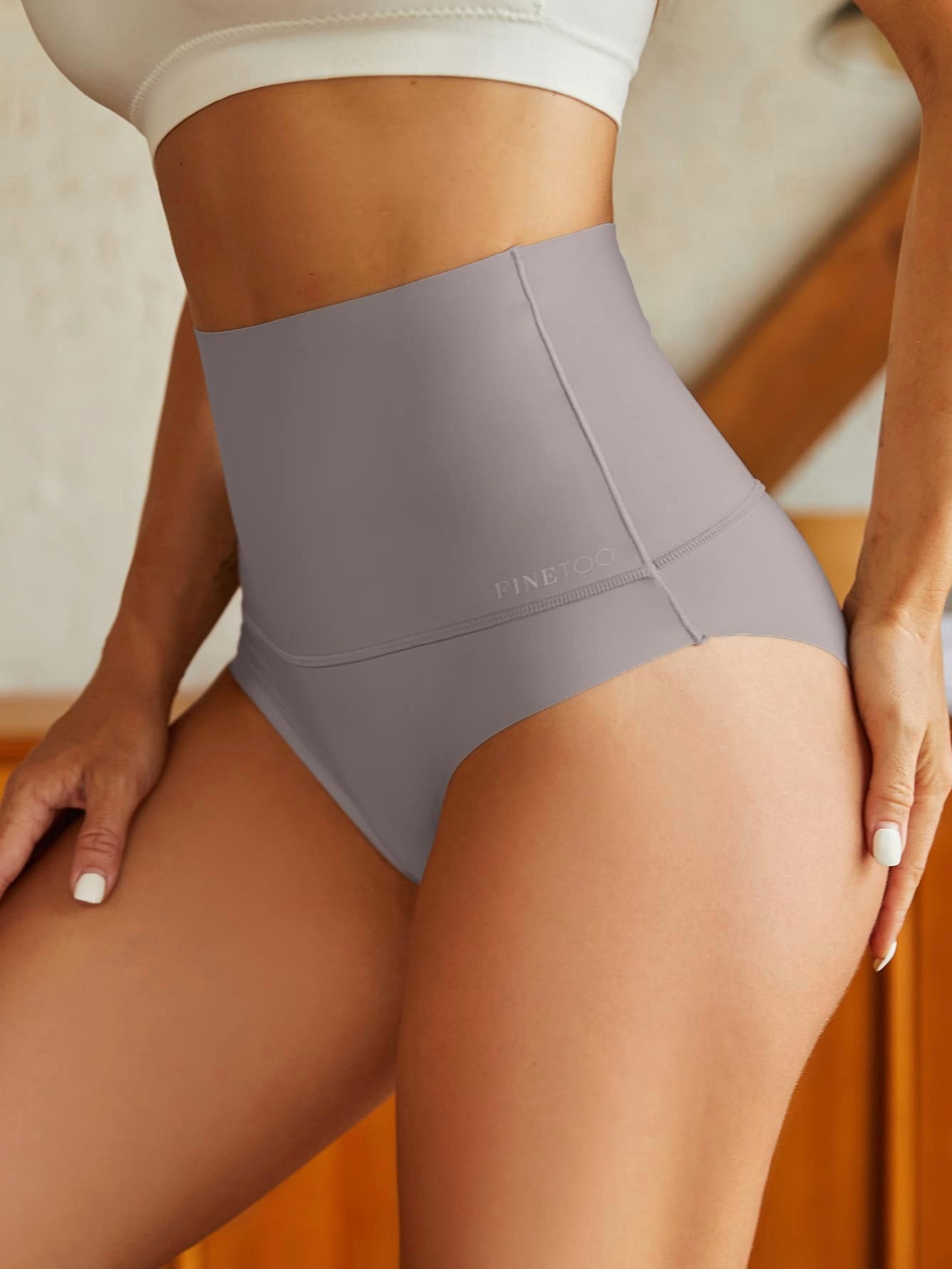 FINETOO 5pcs Women's Solid Color High Waist Seamless Comfortable Thong  Panties