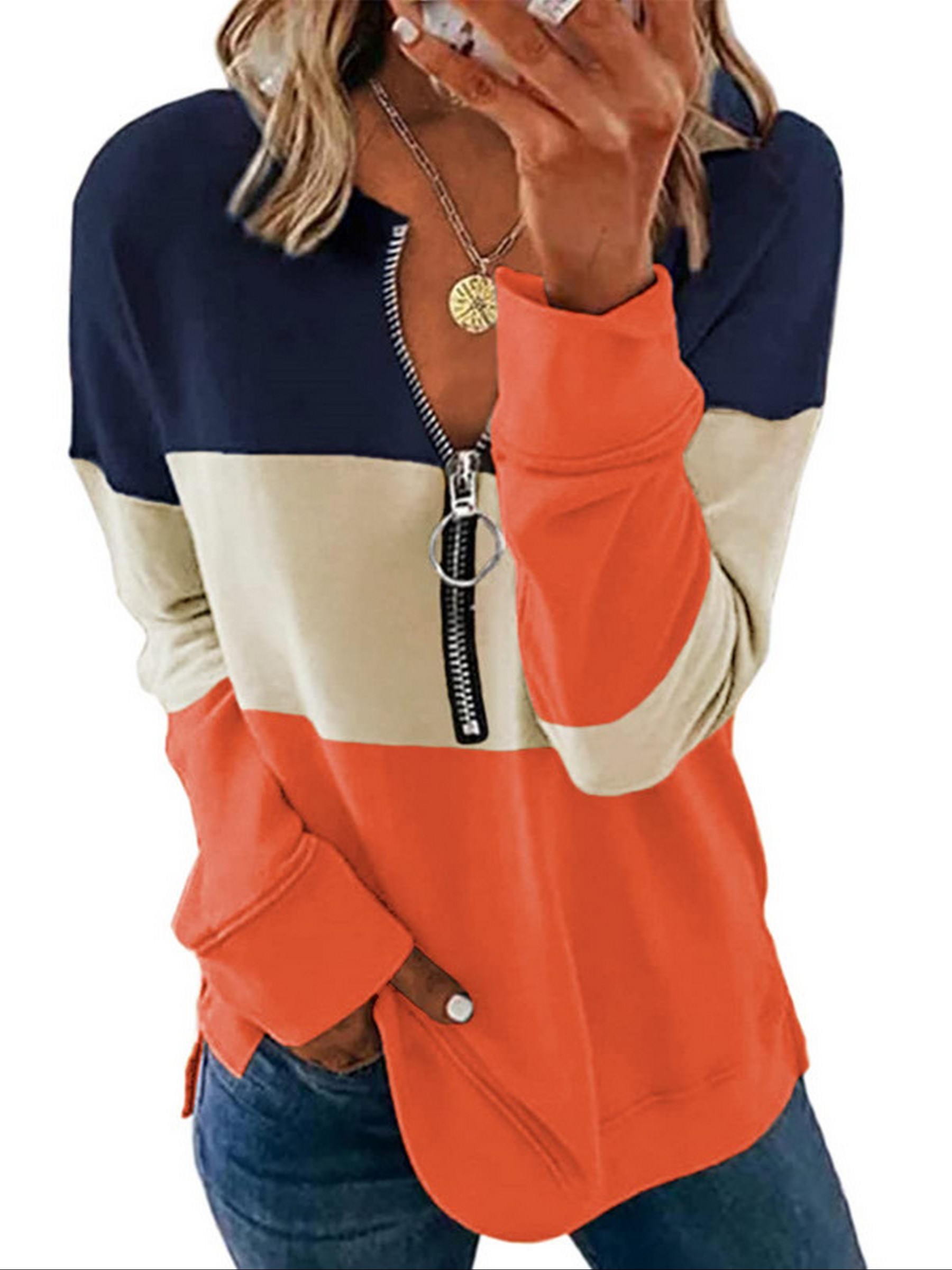 Sweatshirt Mädchen Camouflage Druck - Lockere Passform Mit Stehkragen Und 1/4 Zipper