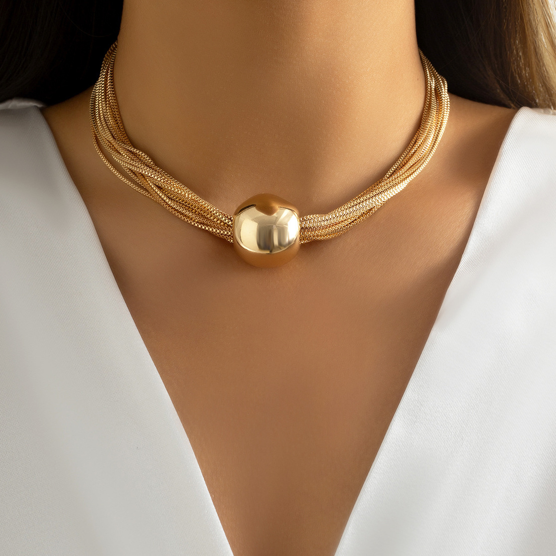 Image of A Stylish Multi-layer Necklace With Exaggerated Fashion Round Beads Decoration, American Style Tassel Chain For Women.