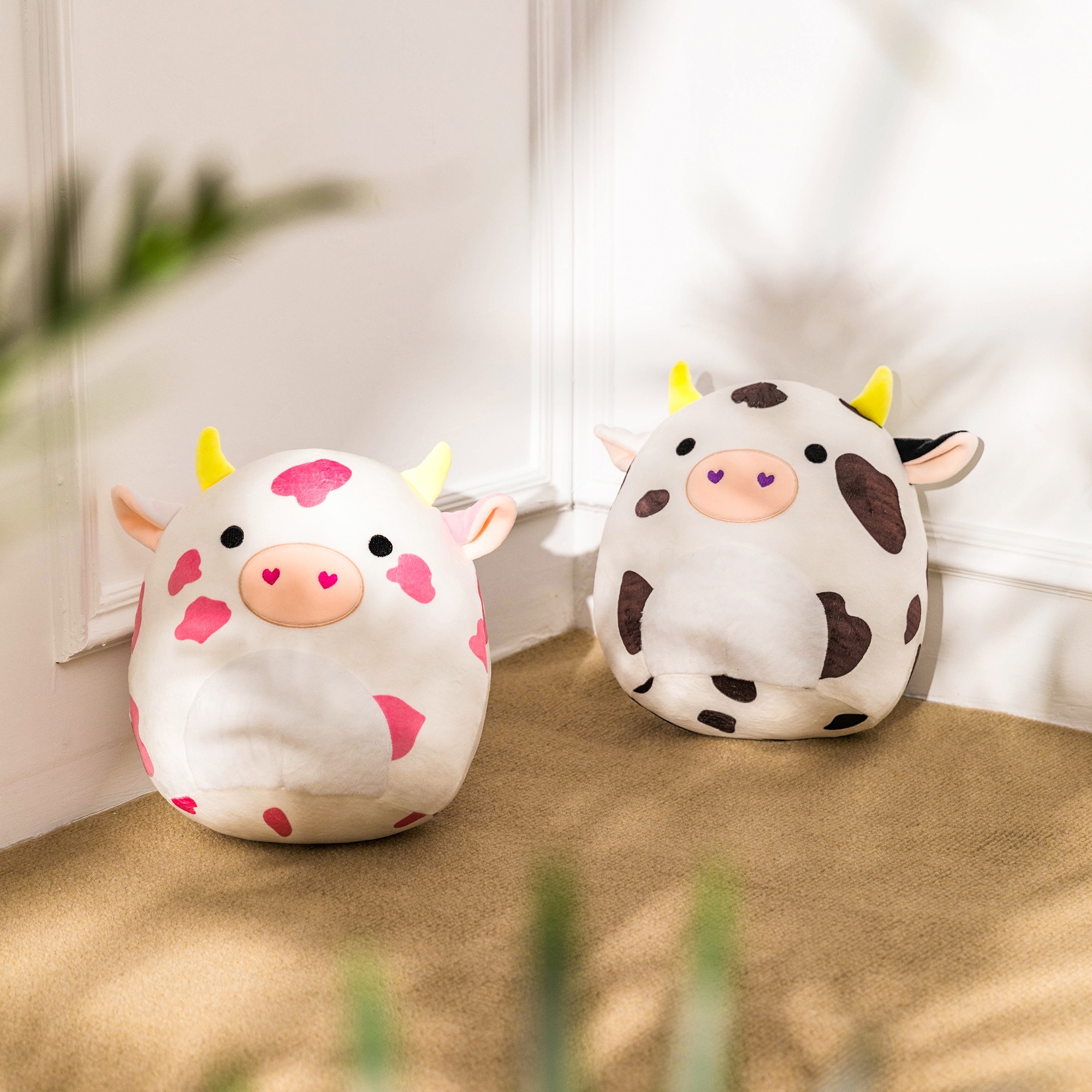 1 PCS 12 Squishmallow Spotted Cow Plush 3D Cotton Super Soft Colin Cow Stuffed Animals Pink Brown Throw Pillow