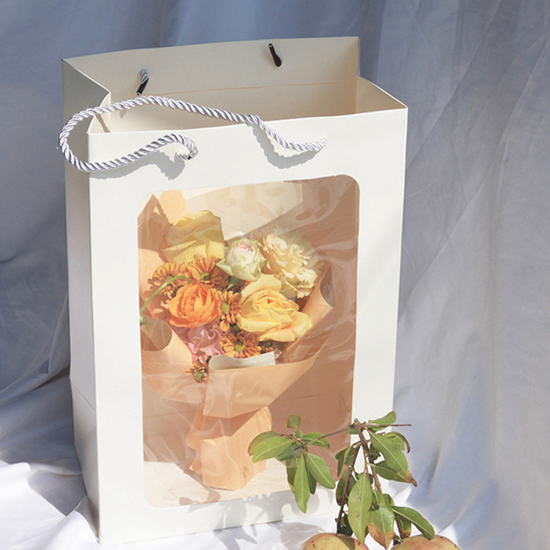 Gift Wrapping Paper Bag With Transparent Window Flowers Packaging Bag With  Hand Rope Valentine's Day Wedding Party Decoration