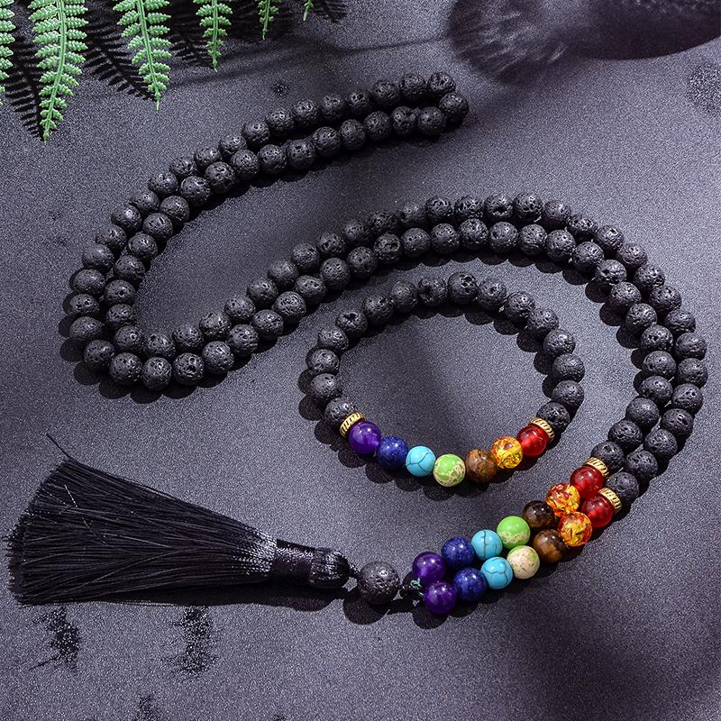 7 Chakra 108 Mala Beads Bracelet Necklace Set - Real Healing Gemstone Yoga  Meditation Prayer Bead Chakra Necklace