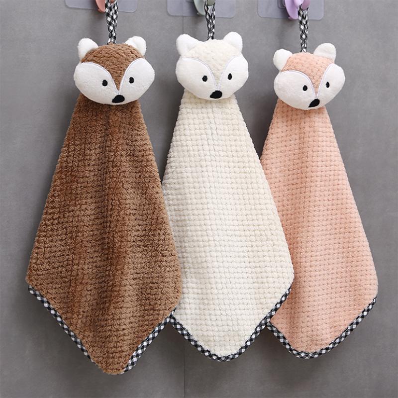 

1pc Cute Bear Hand Towel - Soft And Absorbent Coral Fleece Hangable Towel For Bathroom And Kitchen, Bathroom Accessories
