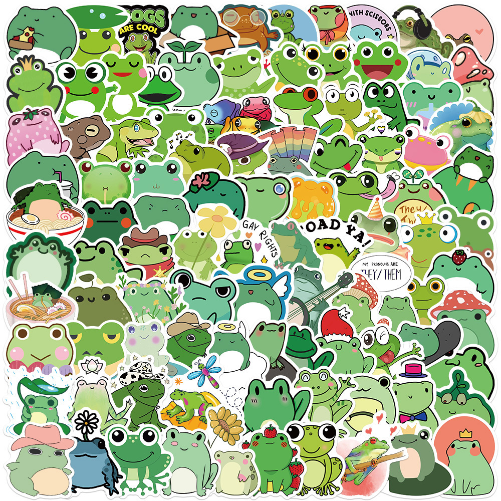 100 Pieces Frog Stickers Frog Decals Cute Frog Laptop Vinyl Stickers  Cartoon Frog Waterproof Decorative Stickers for Computer, Luggage, Guitar