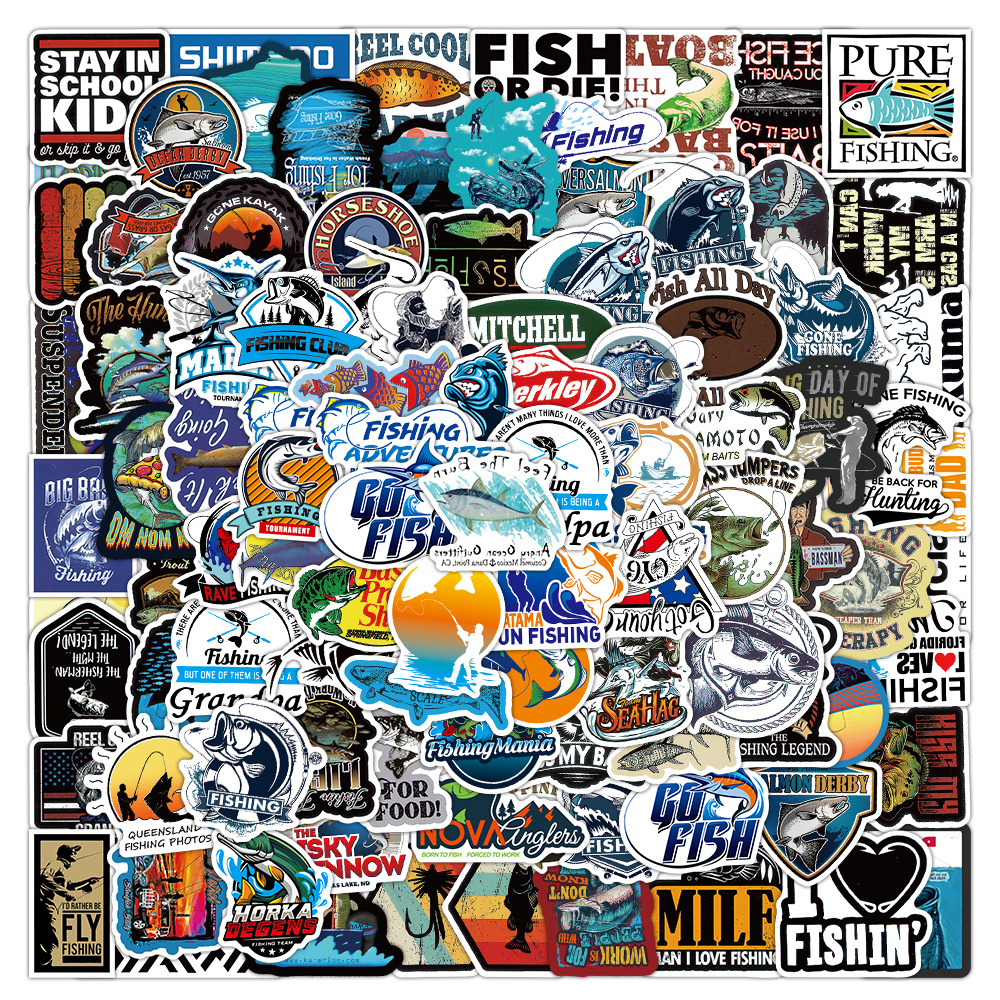 100PCS Fishing Stickers Outdoor Adventure Waterproof Vinyl Sticker Gifts