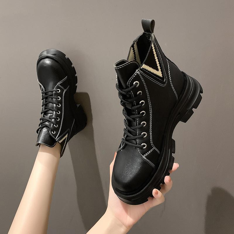 Women's Ankle Boots And Booties, Thick Sole Martin Boots, Lace-up Combat Boots - Clothing, Shoes 