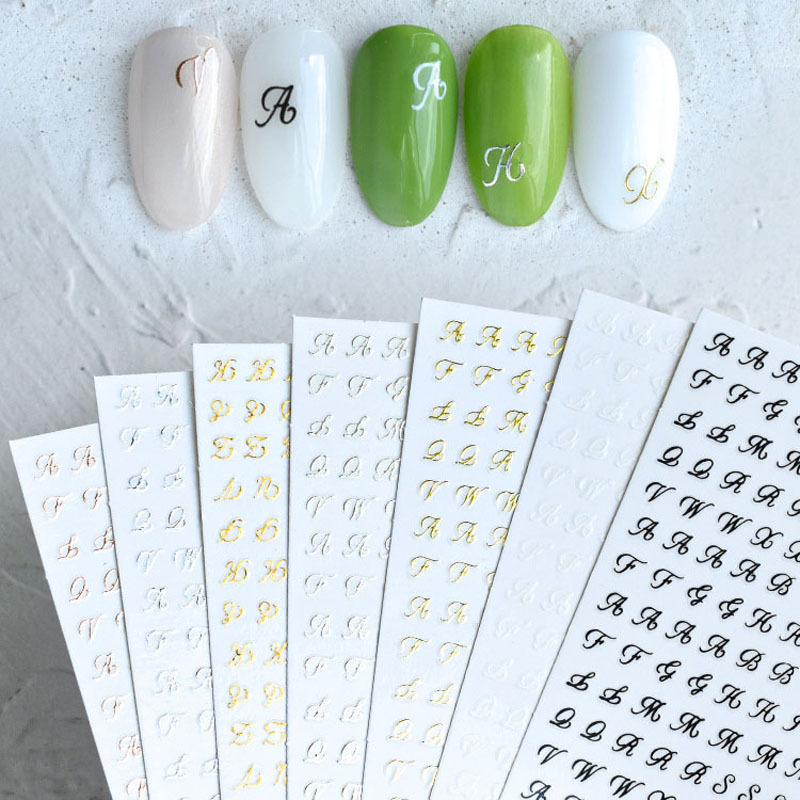 Letter Nail Art Stickers Alphabet Nail Decals Nail Art Supplies 3D  Holographic Old English Character Self-Adhesive Sticker Glitter Design for  Acrylic Nails Decorations Accessories 8 Sheets