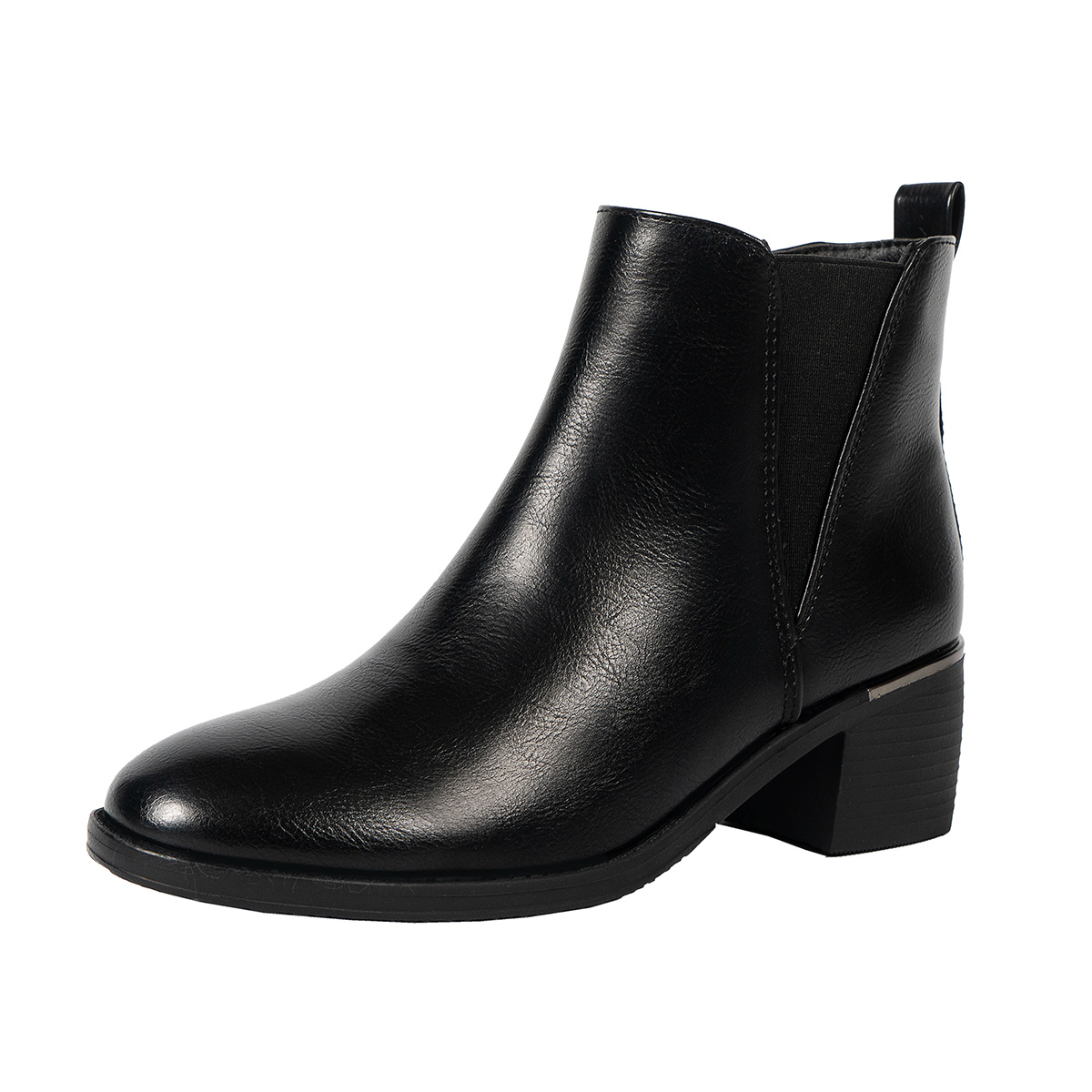 Faux Leather Round Toe Chunky Heeled Chelsea Boots, Women's Slip On ...