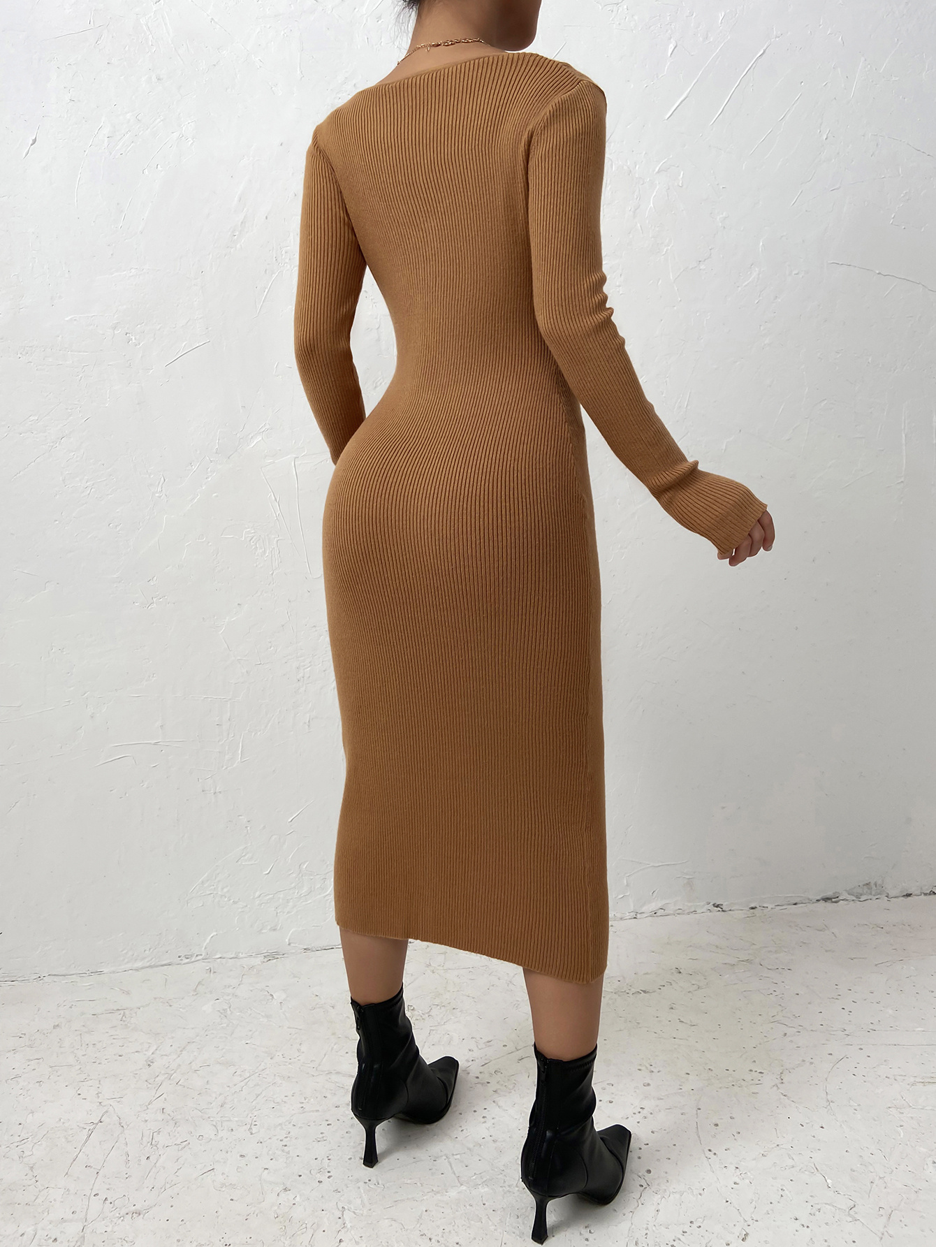 Fashion sexy slim V-neck solid color short-sleeved dress